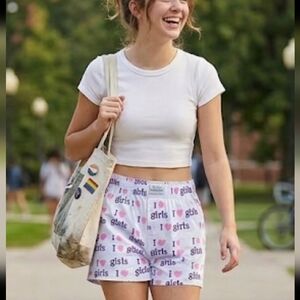 Vtg American Eagle Boxer Shorts Small "I ❤️ Girls" Y2K LGBTQ Loungewear